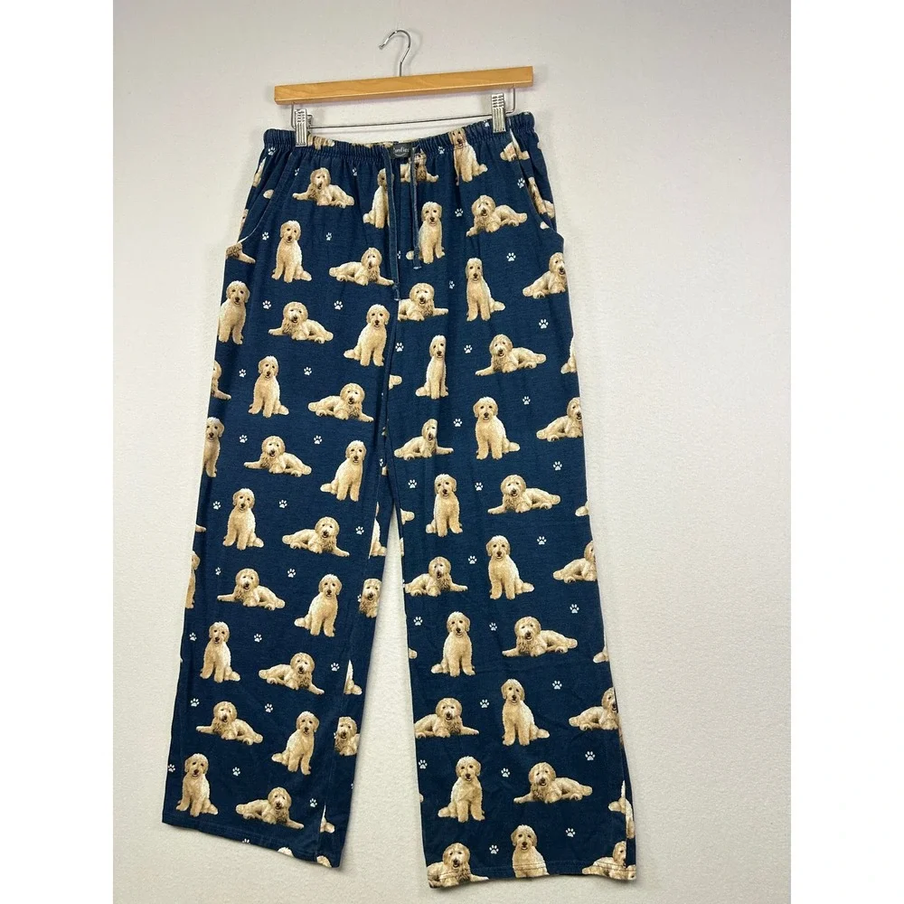 Dog Lover Comfies Unisex Large Navy Blue Golden Doodle Print Pajama Lounge Pants - Picture 11 of 11